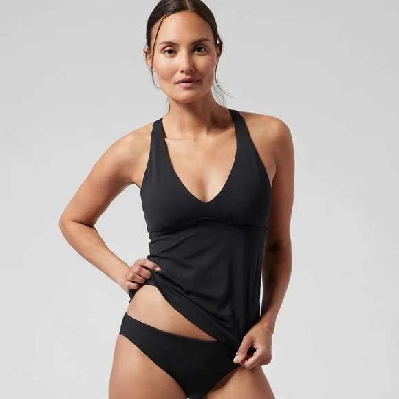 NWT athleta plunge tankini top medium large black A-C swim m l top bow tie back - Picture 8 of 14
